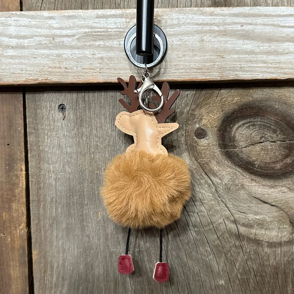 Reindeer Pom Pom Faux Fur Keychain Bag Charm